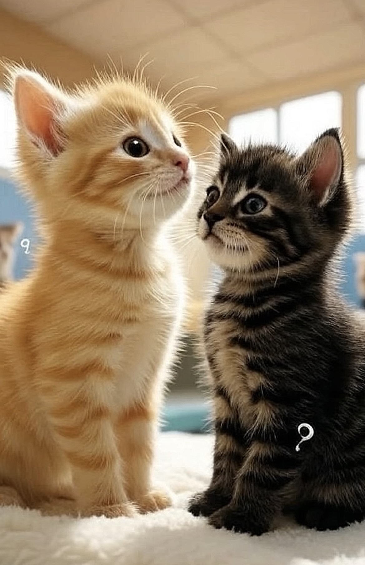 2匹の子猫が並んで座る